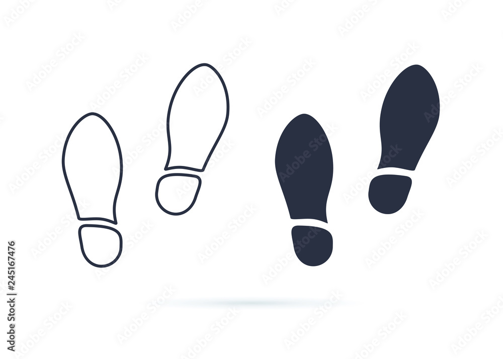 Shoes Footsteps icon vector. Pair of shoes on white background. New sneakers or boots concept symbol. Top view Shoes Footsteps icon vector. Pair of shoes on white background. New sneakers or boots concept symbol. Top view