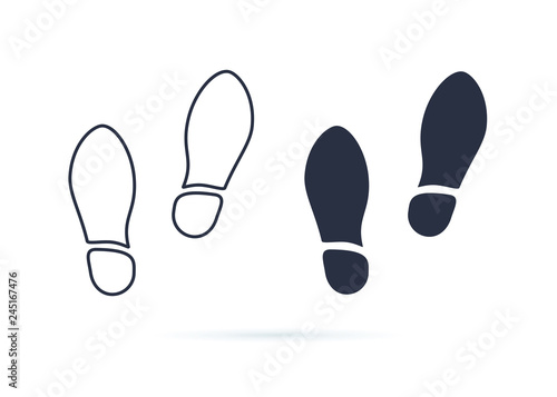 Shoes Footsteps icon vector. Pair of shoes on white background. New sneakers or boots concept symbol. Top view