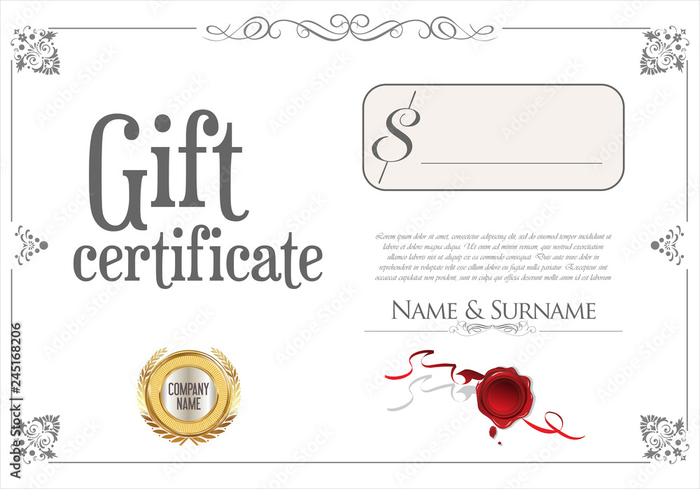 Gift Certificate with golden seal and design border 