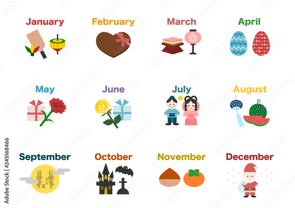 カレンダー 季節 イベント イラスト アイコン 白バック Stock ベクター Adobe Stock