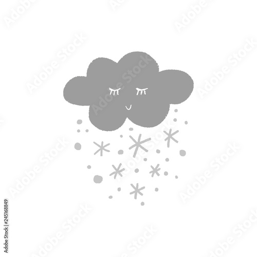 Cute cloud character vector illustration, winter concept