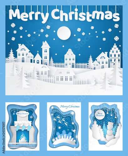 Merry Christmas Paper Cut Silhouettes Cards Set