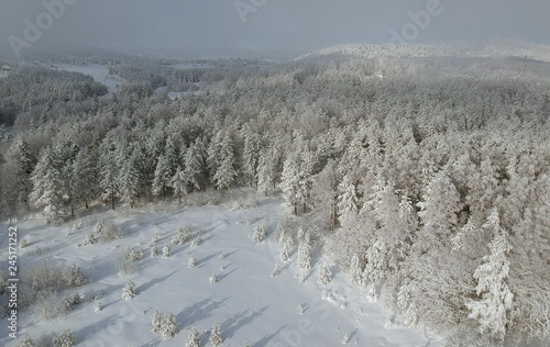 Aerial view at winter mountain
