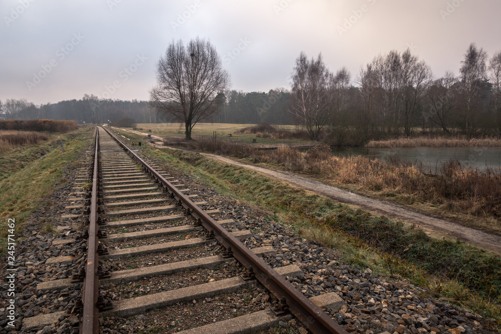 Fototapeta premium Railroad tracks near Kabacki forest, Masovia, Poland