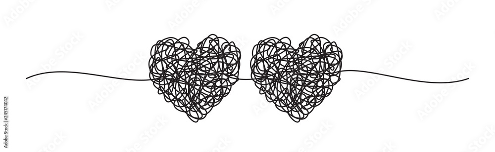 Banner with two tangled scribble hearts Banner with two tangled scribble hearts