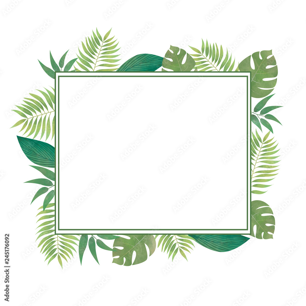 Green floral frame. Tropical plants frame