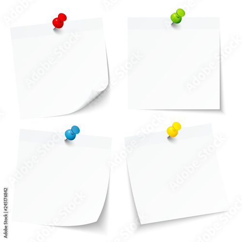 4 White Stick Notes Colored Pins