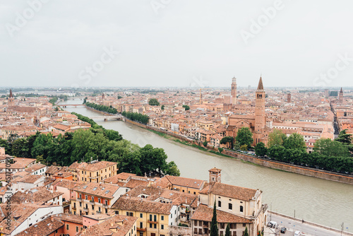 Panoramic view of Verona city and Adige river, Italy. Aerial view © Denys Poliakov