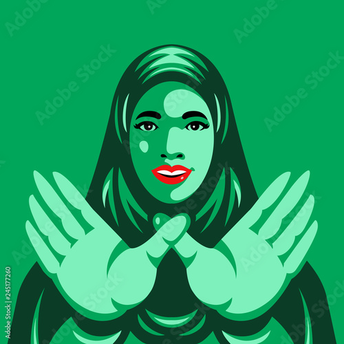 Arab woman tolerance unites us hand sign illustration