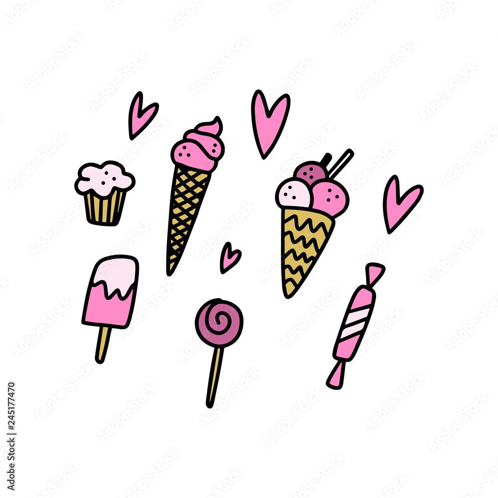 Vector pop art doodle candy elements. Isolated on white background. Vector pop art doodle candy elements. Isolated on white background.