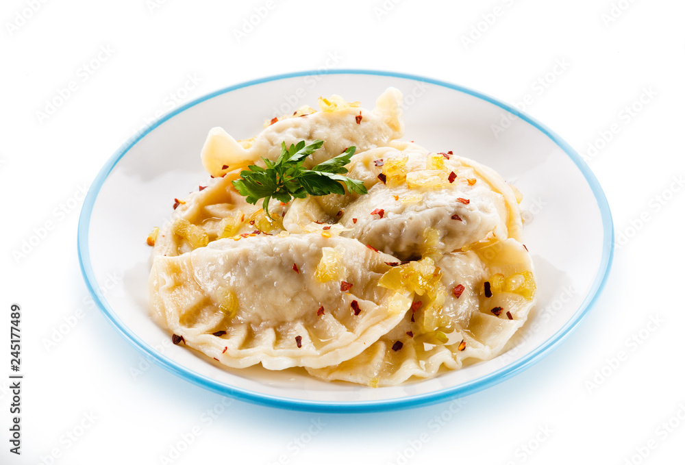 Dumplings - stuffed cheese noodles on white background Dumplings - stuffed cheese noodles on white background