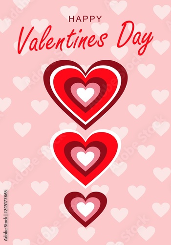 Vector illustration. Congratulatory occasion Happy Valentine s Day. Rainbow hearts. Pink background with small hearts.