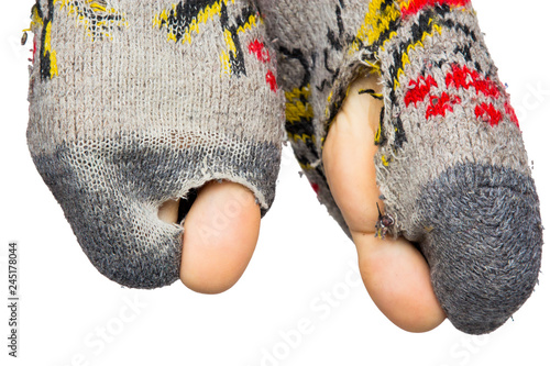 Old leaky socks isolated on white