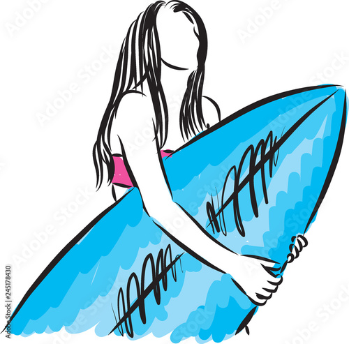 surf girl with surfboard vector illustration