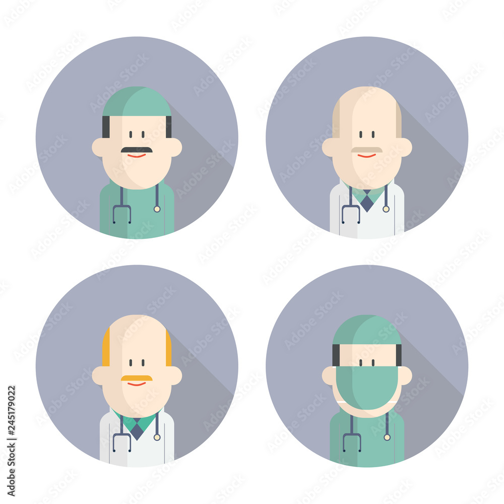 Set of icon doctors characters. Medical team concept in vector illustration design. Set of icon doctors characters. Medical team concept in vector illustration design.
