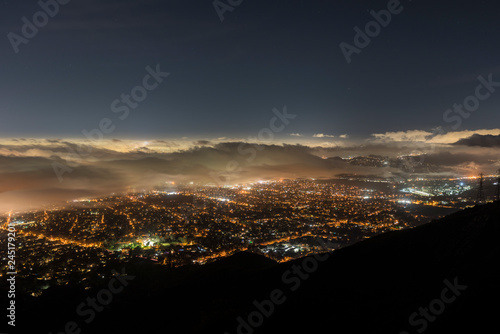 Aerial night view of fog ov...