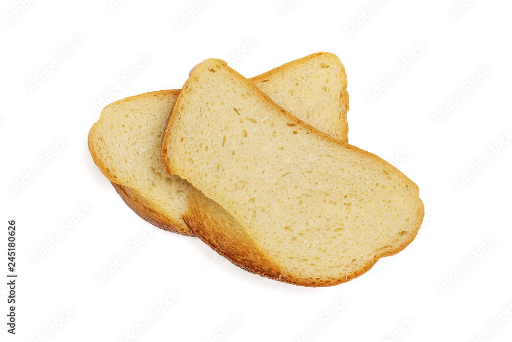 Two slices of bread isolated on white background. Top view Two slices of bread isolated on white background. Top view