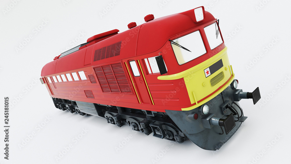 Old Soviet-built diesel locomotive. Retro train. 3d rendering Old Soviet-built diesel locomotive. Retro train. 3d rendering