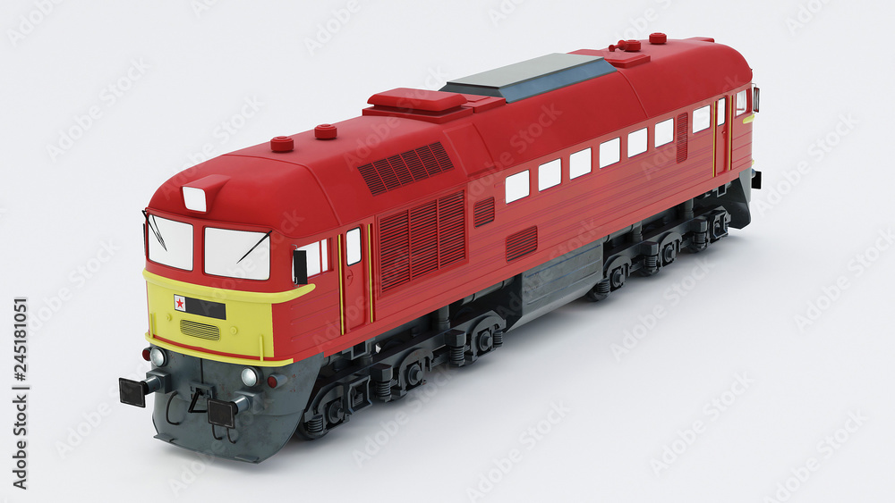 Obraz premium Old Soviet-built diesel locomotive. Retro train. 3d rendering