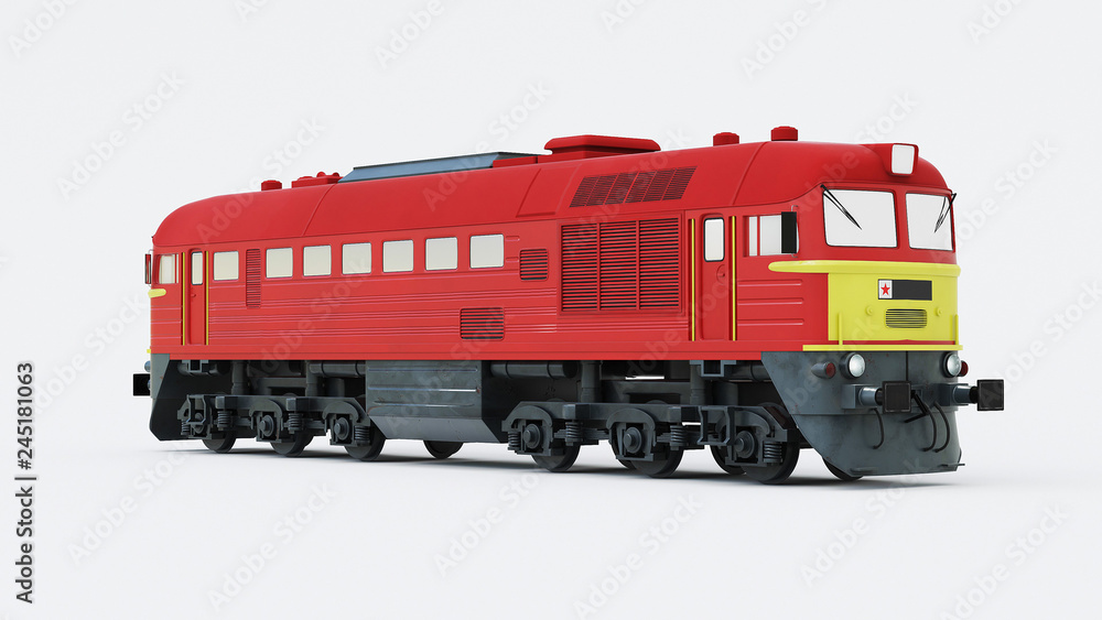 Old Soviet-built diesel locomotive. Retro train. 3d rendering Old Soviet-built diesel locomotive. Retro train. 3d rendering
