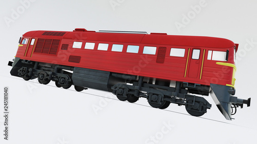 Old Soviet-built diesel locomotive. Retro train. 3d rendering