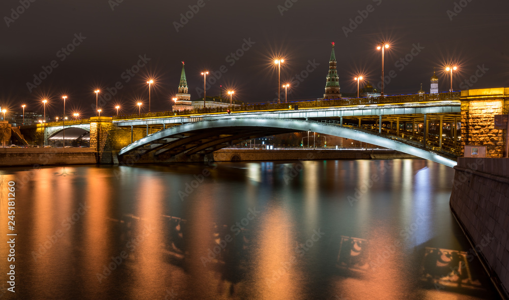 night Moscow and the Kremlin on the background of the river