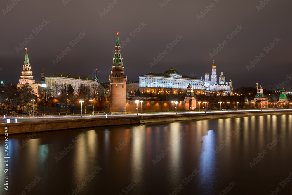 night Moscow and the Kremlin on the background of the river