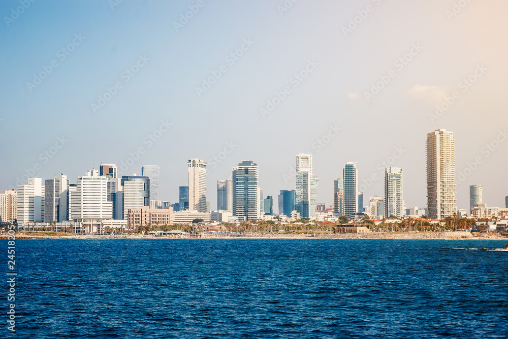 Skyscrapers, business centers in the city by the sea in Israel