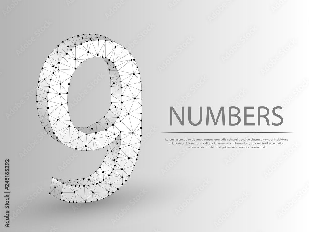 number nine low poly abstract illustration consisting of points, lines, and shapes in the form of planets, stars and the universe. Origami vector digit 9 wireframe concept. number nine low poly abstract illustration consisting of points, lines, and shapes in the form of planets, stars and the universe. Origami vector digit 9 wireframe concept.