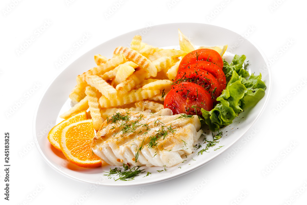 Fish dish - fried fish fillet and vegetables