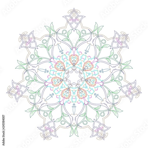 Circular symmetric mandala on white background. Illustration of pattern coloring