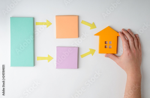 Paper blocks, arrows and house