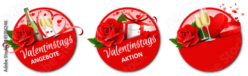 Valentinstag Angebote - Button Set mit Rose, Sekt und Geschenkbox 