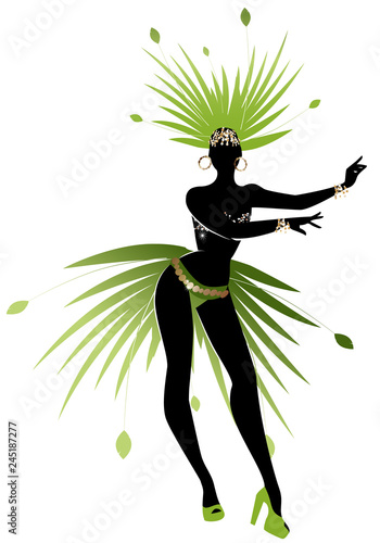 Silhouette of girl dressed like a star feathered carnival, music hall or musical revue