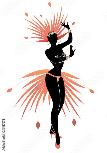 Silhouette of girl dressed like a star feathered carnival, music hall or musical revue