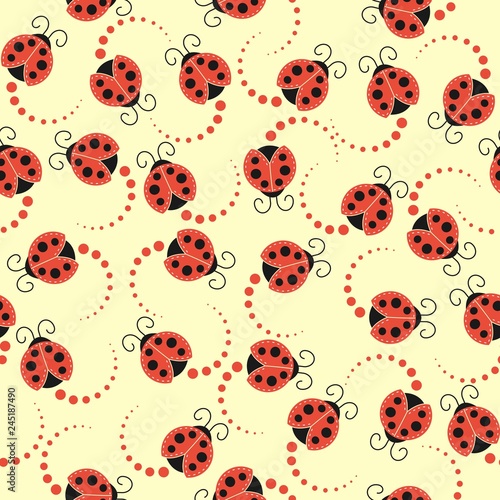 Vector seamless texture with cartoon ladybugs