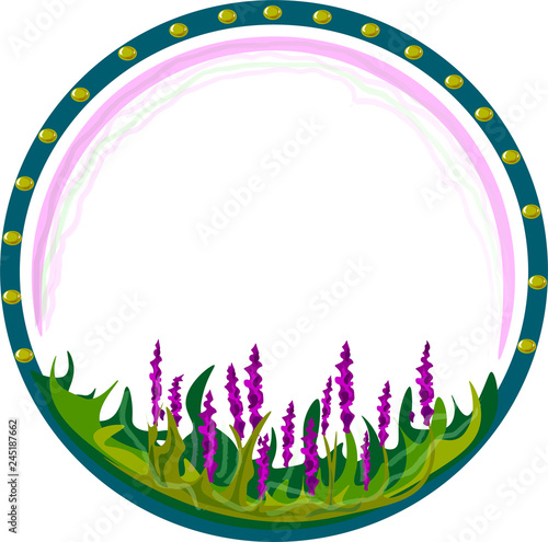 round photo frame with flowers and greenery vector