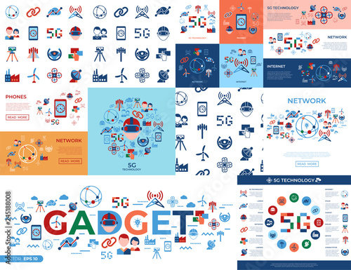 Digital vector mobile technology simple icons