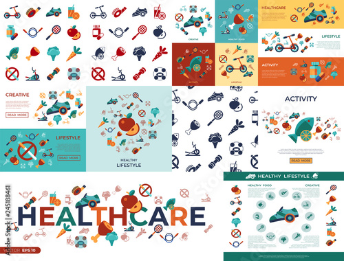 Digital vector healthy activity lifestyle icons