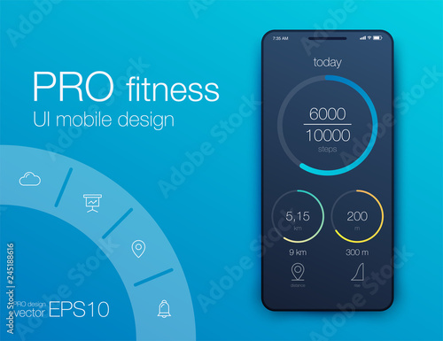 Fitness app. Ui ux design. UI design concept with web elements