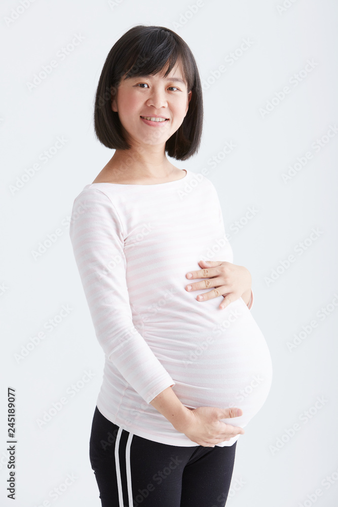 Asian pregnant women theme,White background in studio Asian pregnant women theme,White background in studio