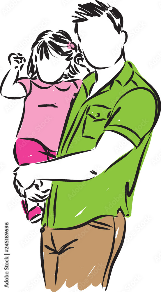 dad with little girl in arms vector illustration dad with little girl in arms vector illustration