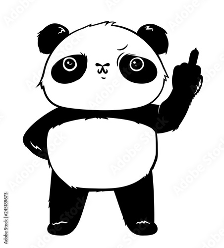 Panda Bär zeigt Mittelfinger Fuck you Symbol isoliert auf weißem Hintergrund