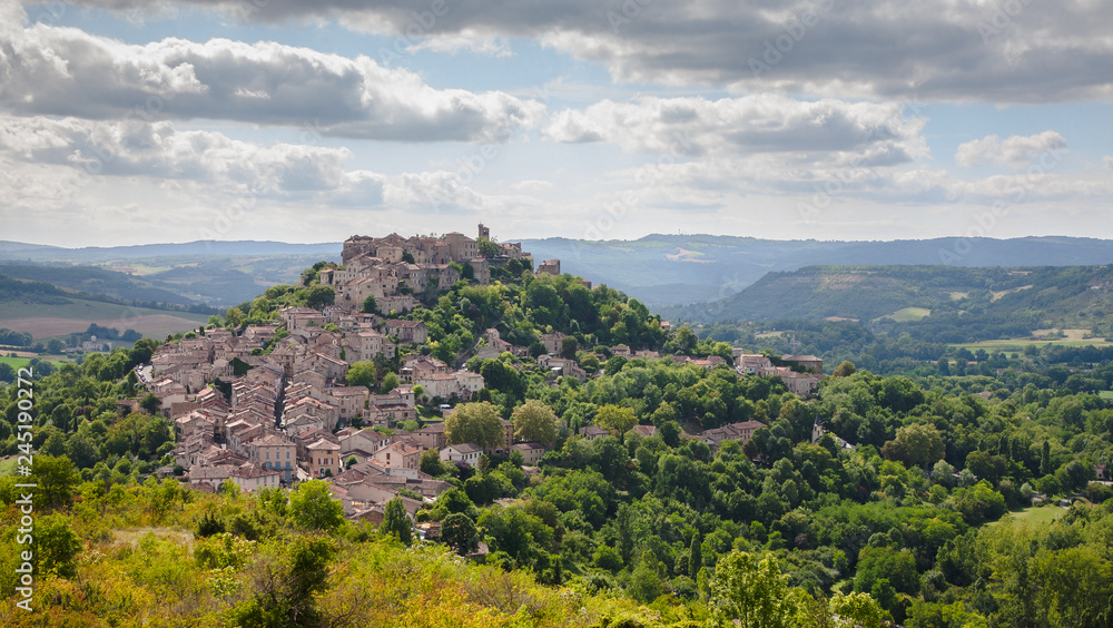 The medieval walled town of Cordes-sur-Ciel built on a mountain