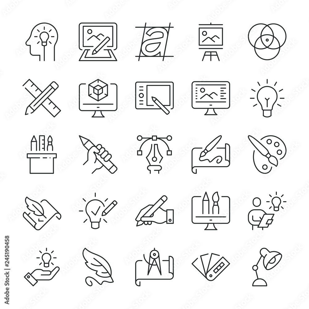 Fototapeta premium Design and drawing icons set. Line style