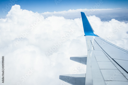 earth and clouds with an airplane on nature in the sky background