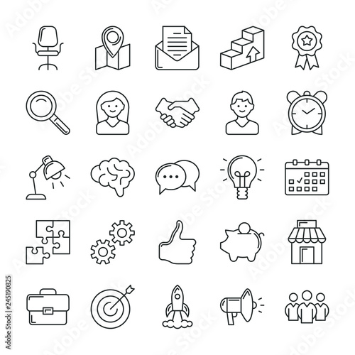 Marketing and SEO icons set. Business symbols. Line style