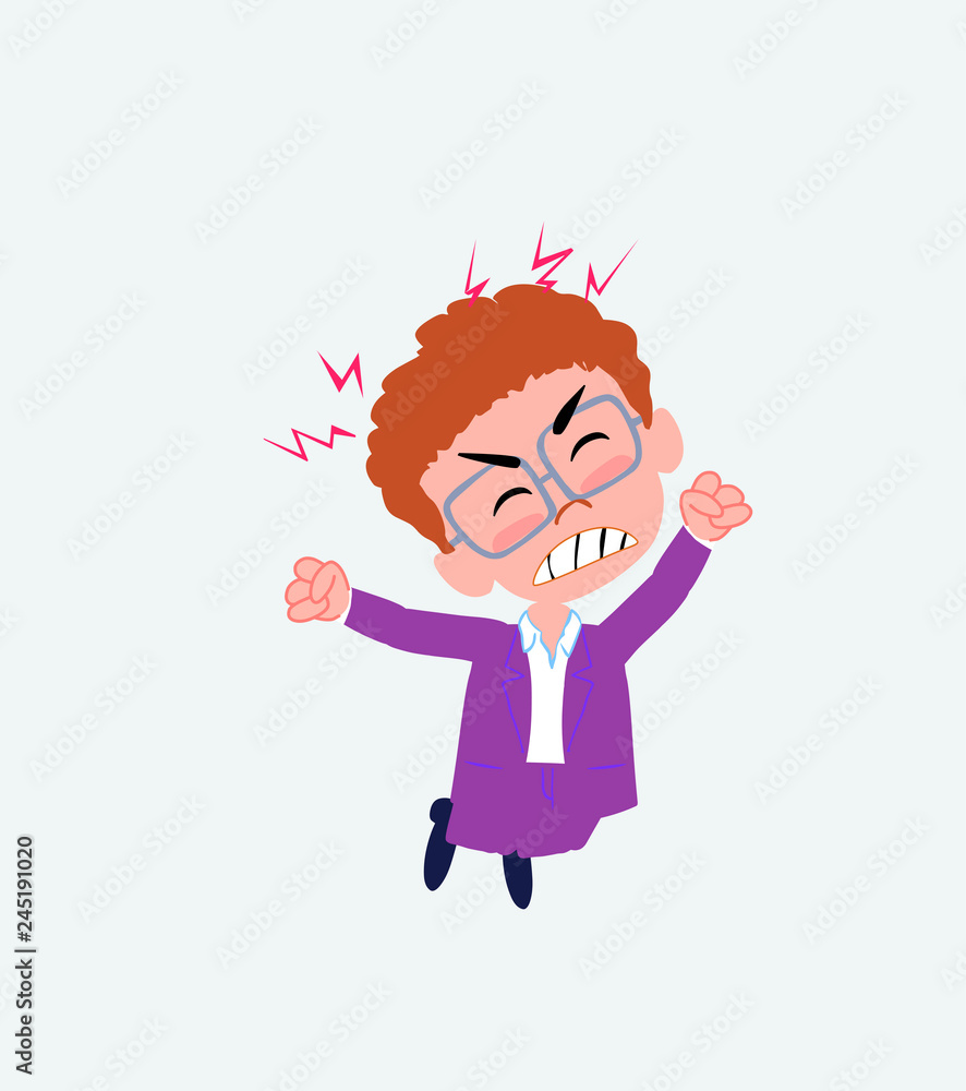 Businessman in casual style jumps angry. Businessman in casual style jumps angry.