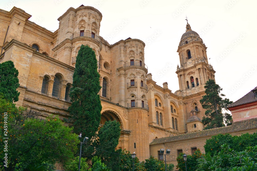 veduta esterna della Cattedrale di Malaga in Spagna uno dei più importanti monumenti rinascimentali dell'Andalusia . E' rimasta incompiuta per quanto riguarda la torre campanaria meridionale.