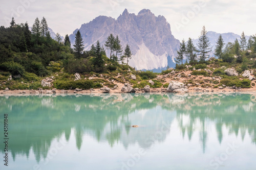 Beautiful Lake Sorapis (Lago di Sorapis) in Dolomites, popular travel destination in Italy © Kennymax
